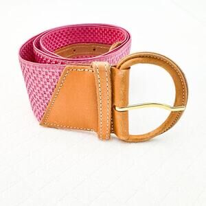 Guy Laroche France Vintage Pink Stretch Woven Color Belt Leather Accent Size 32